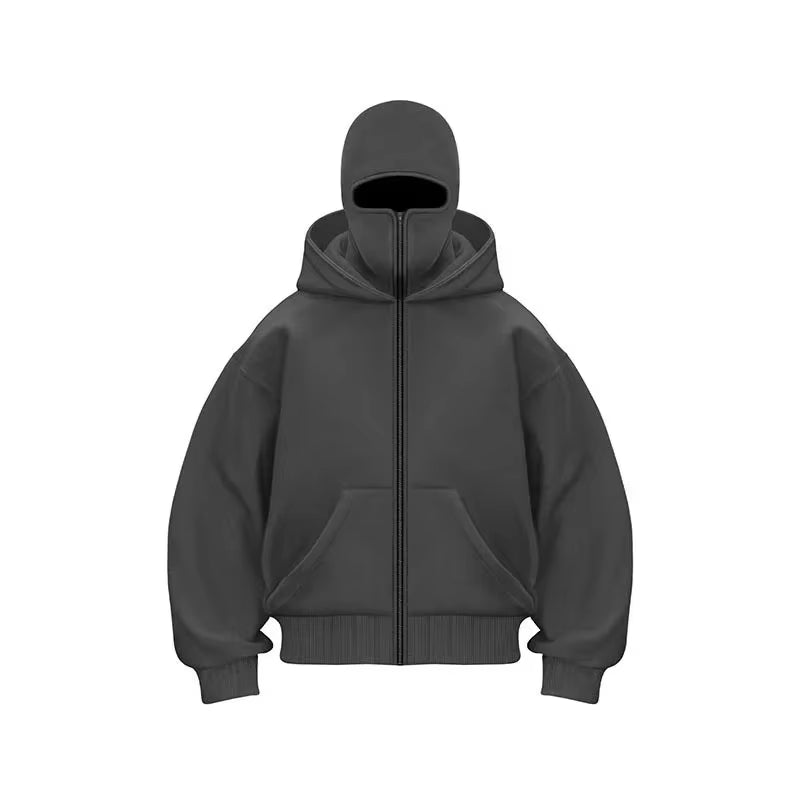 Elevate Your Style with the Balaclava Men Zip Hoodie - Ultimate Winter Warmth and Versatile Casual Wear with Hooded Face Mask Design