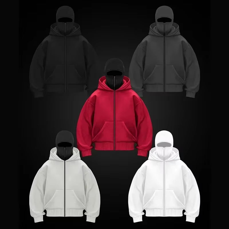 Elevate Your Style with the Balaclava Men Zip Hoodie - Ultimate Winter Warmth and Versatile Casual Wear with Hooded Face Mask Design