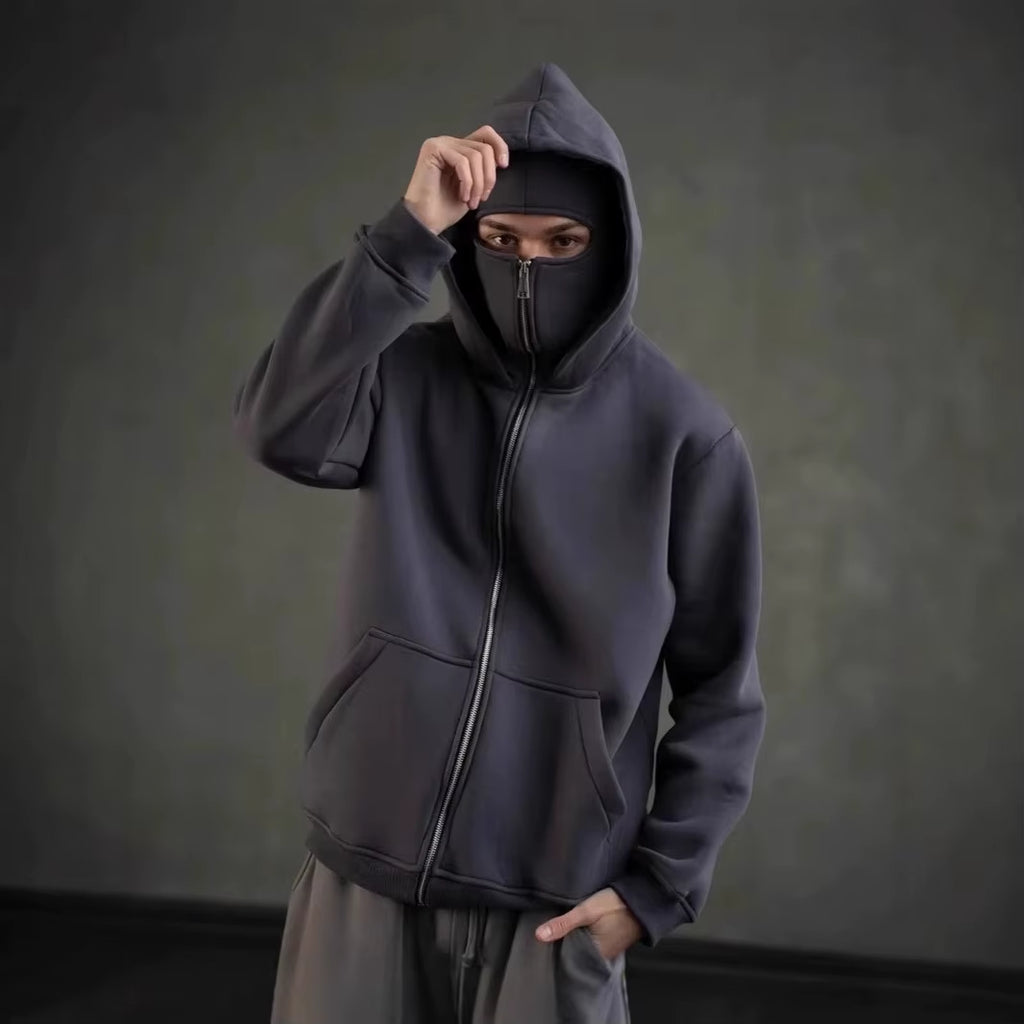 Elevate Your Style with the Balaclava Men Zip Hoodie - Ultimate Winter Warmth and Versatile Casual Wear with Hooded Face Mask Design